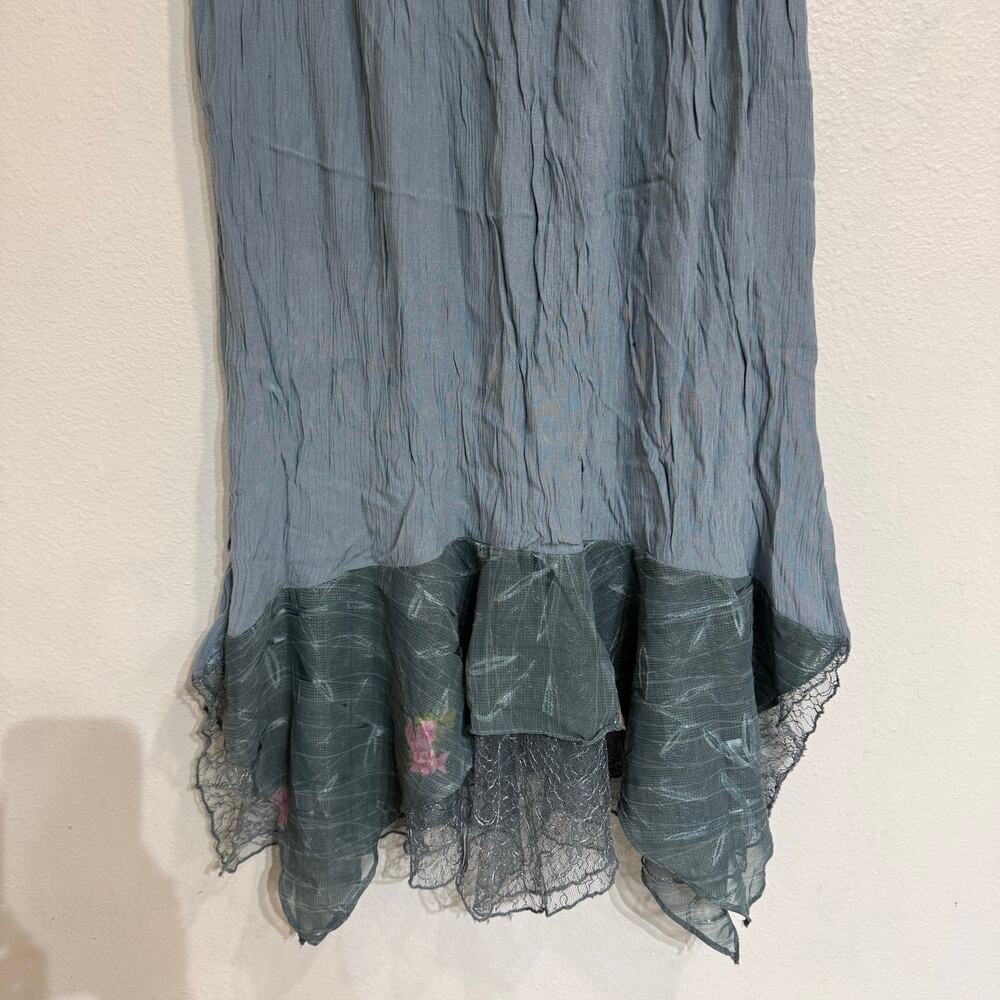 Vintage 90s Blue Sheer Lace Handkerchief Hem Midi Skirt Sz M - Picture 4 of 10
